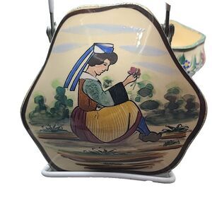 Vintage Henriot Quimper France Pottery Hand Painted Lidded Trinket Box 6.5"